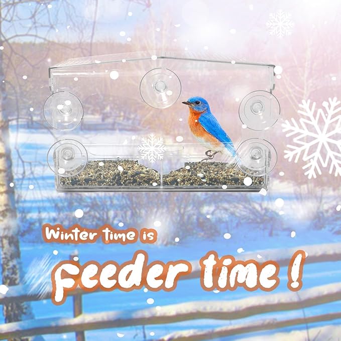 Clear Window Bird Feeder with 5 Extra Strong Suction Cups, Acrylic Wildlife Seed Feeder， as an Outdoor Transparent Bird Watching Gift, Easy-to-Clean, Garden Decor-2 Pack