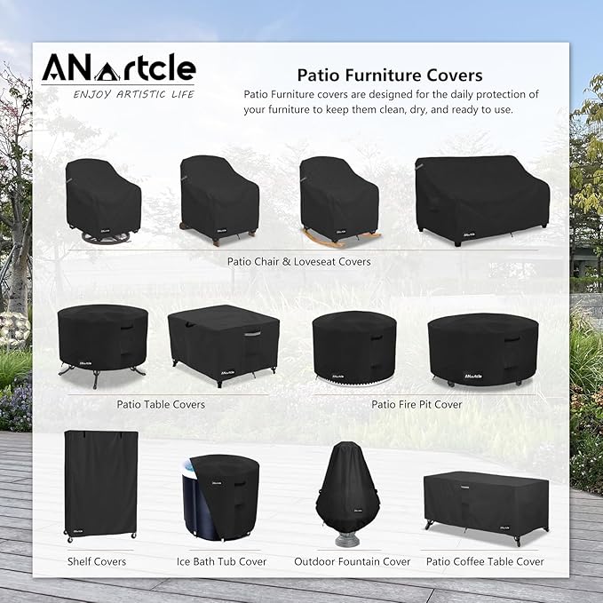 ANartcle Swivel Patio Chair Cover 4 Pack,600D Waterproof Heavy Duty Outdoor Chair Cover(33 W x 35 D x 36 H inches),Patio Furniture Covers,Outdoor Furniture Covers Waterproof,Black