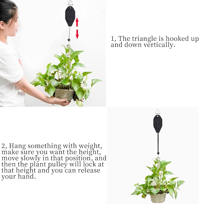 SUMERSHA 6 Pack Plant Pulley Hanger Retractable Plant Hanging Basket Hooks Adjustable Rope Heavy Duty Plant Hanging Pulleys for Garden Baskets Pots, Black
