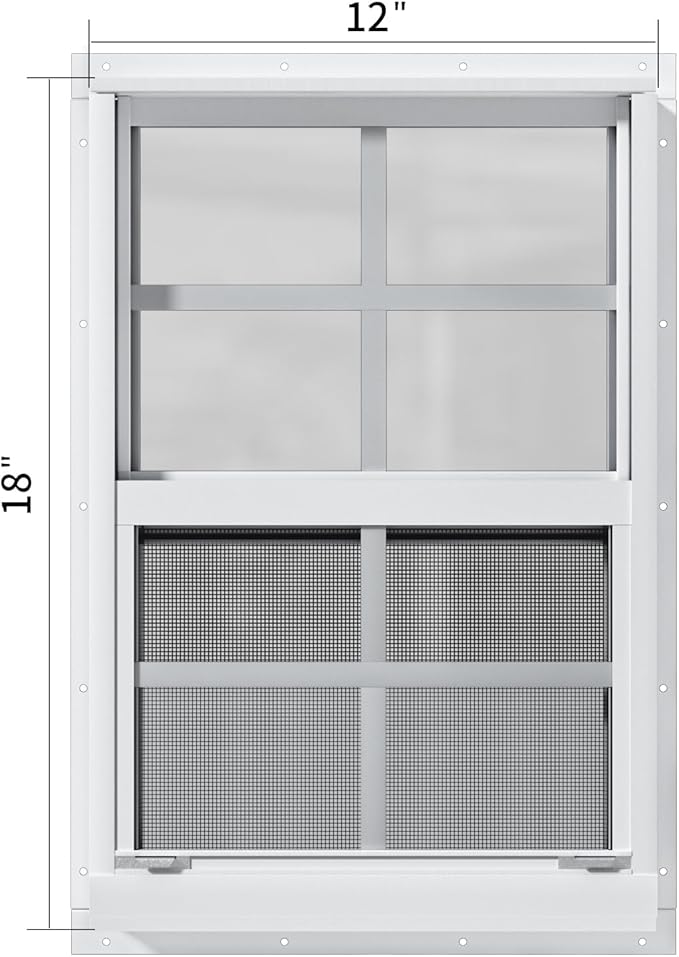WRISIN 2 Pack Shed Windows 12" W x 18" H Flush Mount, White Household Windows for Playhouses, Barns, Chicken Coop