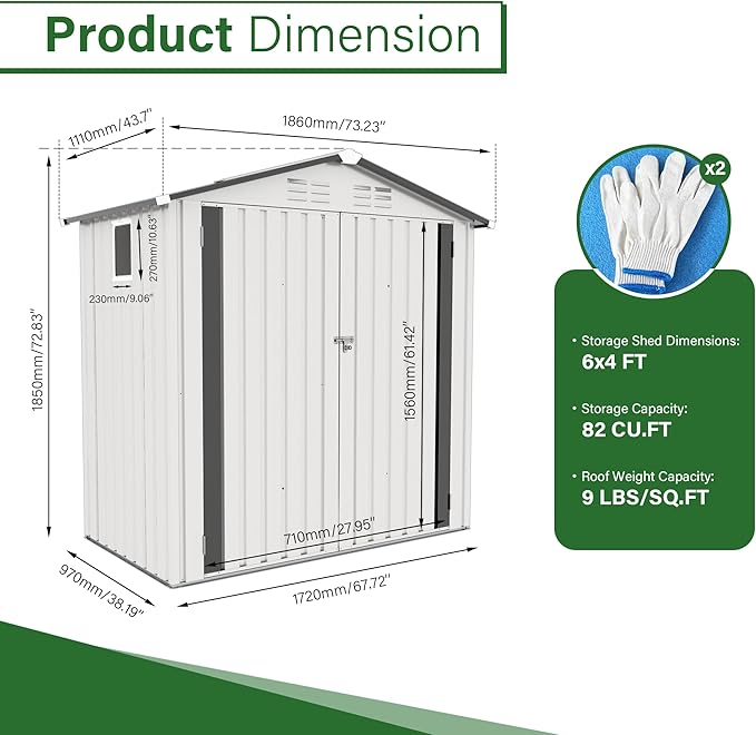 KEIKI 6x4 FT Outdoor Metal Storage Shed with Window and Lockable Door,Peaked Roof for Patio Backyard Garden