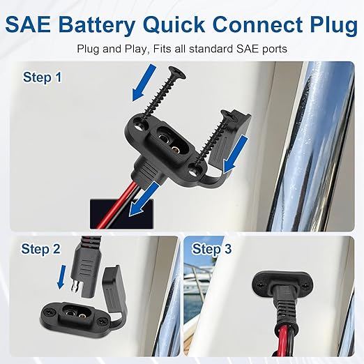 Linkstyle 2 Pcs 1FT 10AWG SAE Power Socket Sidewall Port to O-Ring Connector, Waterproof SAE Extension Cable with 10A 15A 20A 25A Fuses, for Solar Generator Battery Charger RV Motorcycle