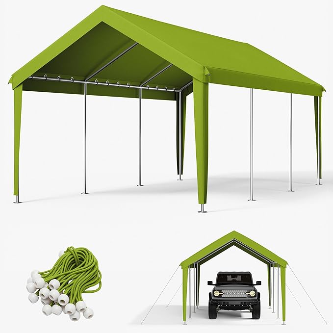 12 x 20 Ft Carport Replacement Cover, Heavy Duty Outdoor Car Tarp Canopy, Waterproof & UV Protected Tear Oxford Tarp with Ball Bungees (Frame is Not Included)