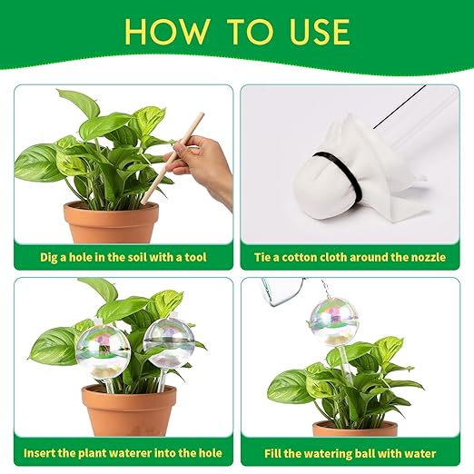 13 oz Up 2 Weeks Large Plant Watering Globes - Self Watering Bulbs for Indoor & Outdoor Plants, Glass Water Globes, Slow Watering for Plants While Away, Self Watering Planter Insert 4 Pack