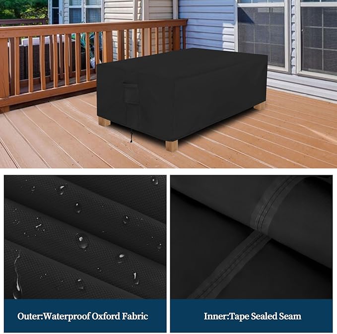 Easy-Going Patio Furniture Cover Waterproof Outdoor Rectangular Table Cover with Seal Tape at Seams (72" L x 44" W x 23" H, Black)