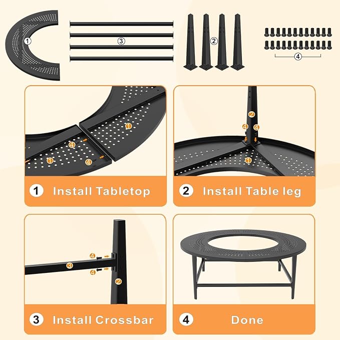 Fire Pit Surround Tabletop for Solo Stove Bonfire, Tiki, 19.5 Inch Outdoor Smokeless Fire Pit Table for Wood Burning Fire Pits, Powder-Coated Steel Stove Table Surround with Cover for Solo Stove