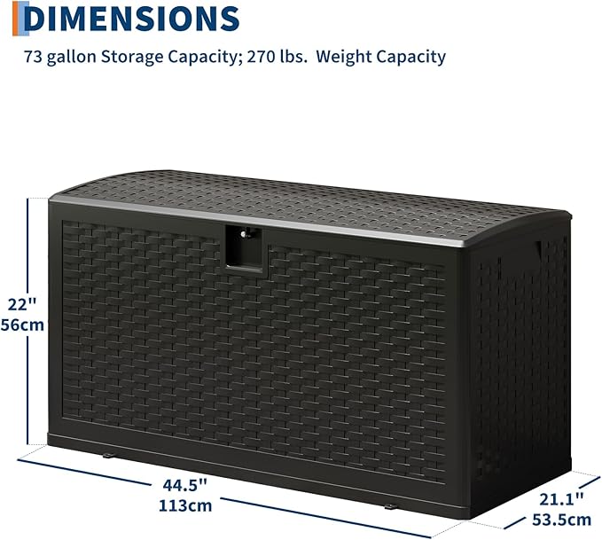 GarveeLife 73 Gallon Resin Deck Box, Weatherproof and UV Resistant Outdoor Storage Box, Lockable Outdoor Storage Bin for Patio Cushions, Garden Tools, Pool Supplies, Package Delivery, Black