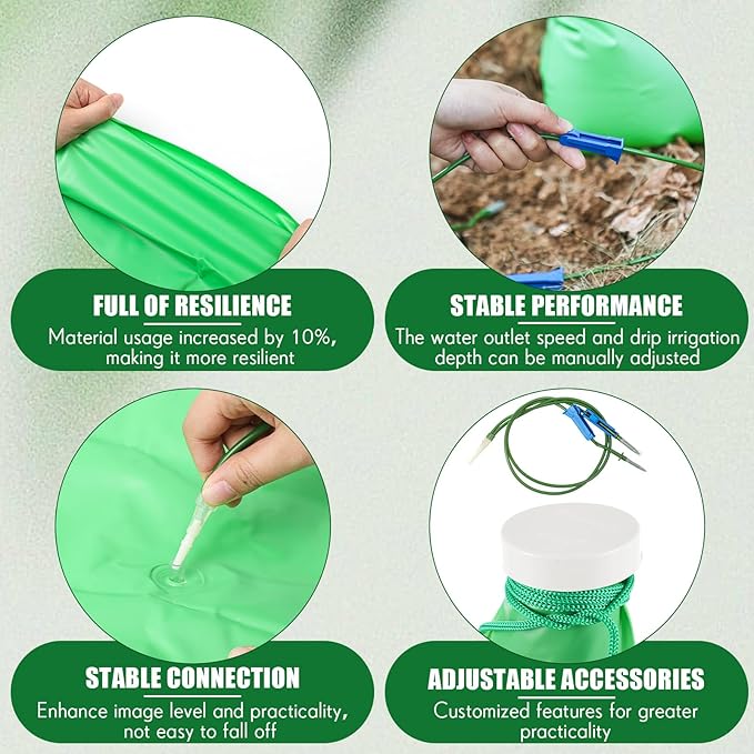 Tioncy 6 Pack Tree Watering Bags with Dual Adjustable Outlets - 10.5 Gallon Precision Irrigation System Slow Release Water Bags for Small/Medium Trees, Leakproof & Overwatering Risk