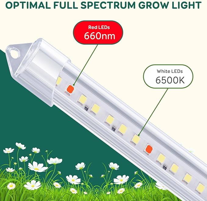 4-Bar Grow Light Strips for Indoor Plants, 16" Full Spectrum Plant Lights, 6500K Sunlike Grow Lights with 6/12/18H Timer, 5-Level Dimmable for Indoor Growing(2 Pack)