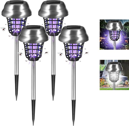 Solar Bug Zapper Outdoor Waterproof Solar Powered Mosquito Repellent Outdoor Patio,Cordless & Auto On/Off Trap Purple & White Light for Gnat Fly Insect Zapper for Garden Backyard for Outside,4 Pack