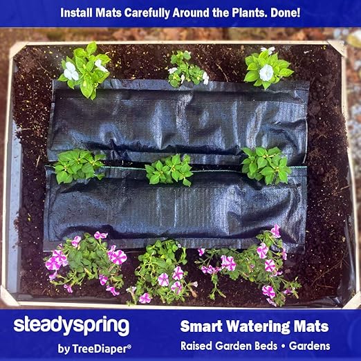 SteadySpring® Smart Watering Garden Mat for Raised Garden Beds 30-Day Irrigation Auto Refills with Rain for Gardens, Tomato Plants, Flowers (2-Pack)