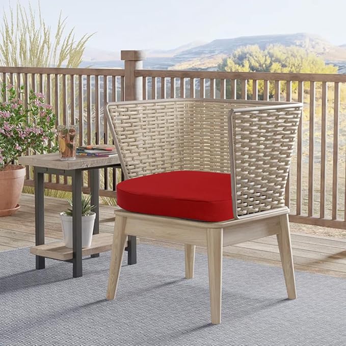 idee-home Outdoor Chair Cushions Set of 2, 17" x 17" Thick D-Shaped Patio Furniture Outdoor Seat Cushions Waterproof with Ties, Dining Pads