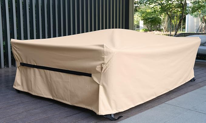 Patio Furniture Set Covers Waterproof Patio Conversation Sets Cover Outdoor Sectional Sofa Couch Cover Outside Dining Set Table and chairs Covers Heavy Duty 600D 111" L x 74" W x 28" H Beige