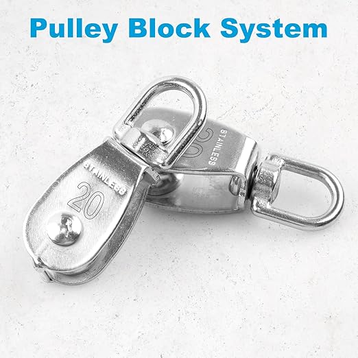 12 Pack M20 Single Pulley Block, 304 Stainless Steel Wire Rope Cable Pulley, Heavy Duty Swivel Pulley Wheel Hanging Wire Towing Wheel for Lifting