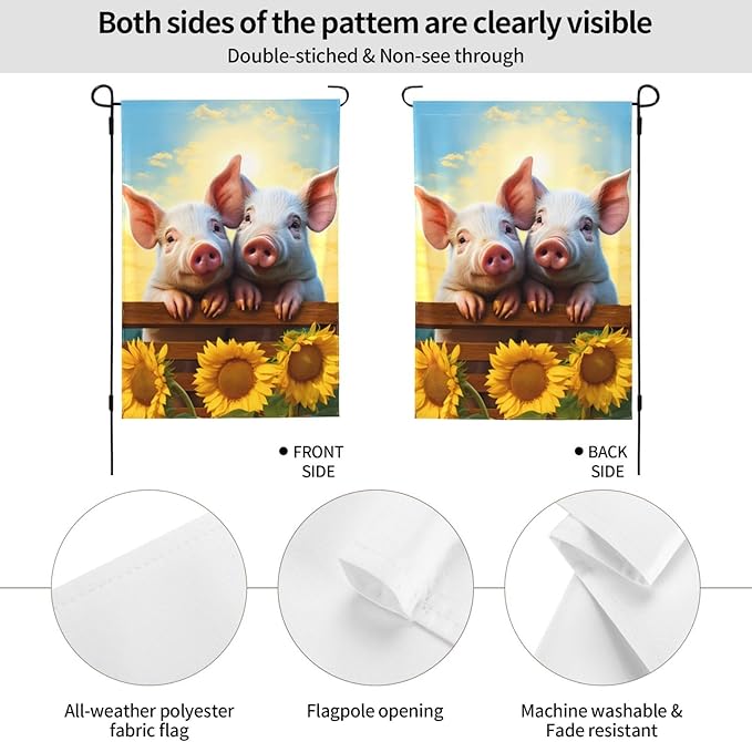 Delerain Two Pig Sunflower Garden Flag, 12.5 x 18 Inch Double Sided Design Weather Resistant Indoor & Outdoor Decoration Small Banner For Home Yard Lawn Patio Office