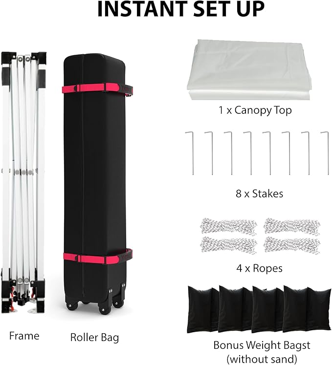 10x10 ft Pop Up Canopy Tent, 1-Person Setup Instant Shelter with Wheeled Bag & 4 Sandbags, Silver Coated Waterproof Sunproof Patio Canopy for Party Camping Outdoor Activities