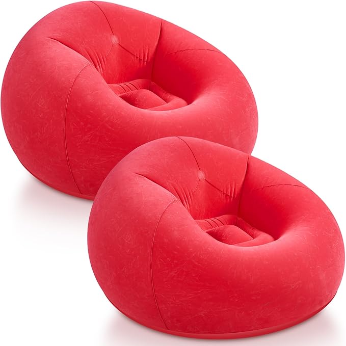 Realspring Inflatable Bean Bag Chairs Outdoor Blow up Camping Chairs Inflatable Lazy Sofa Folding Portable Bean Bag Loungers Couch for Movie Night (Red,2 Pcs)