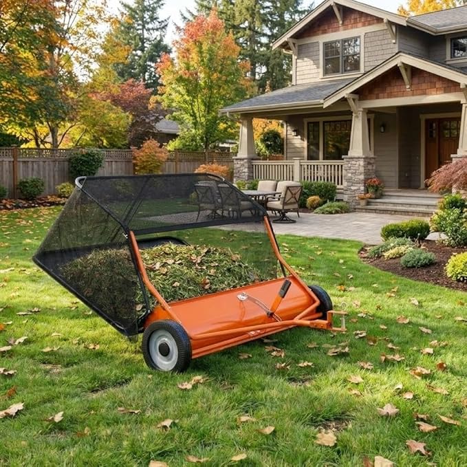 GAOMON 52" Heavy-Duty Tow-Behind Lawn Sweeper,27 cu.ft. Large-Capacity Grass & Leaf Collector for Tractors & ATVs, Adjustable Height with Easy Dump Rope, Efficient Yard Debris Removal for Lawn Care