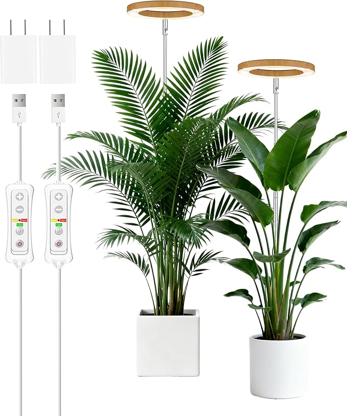 yadoker Grow Light for Large Indoor Plants, Full Spectrum LED Plant Light, Height Adjustable for Tall Plants, Auto On/Off Timer, 5V Safe Low Voltage Wood Grain Grow Lamp for Home & Office