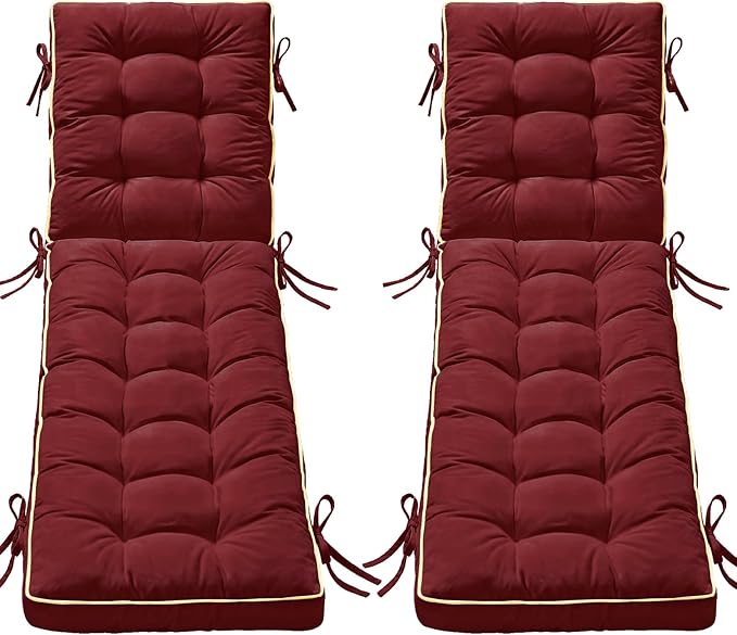 2 Pack 80x26 Inch Folding Chaise Lounge Cushion Quick Dry - Outdoor Sun Lounger Seat Pad with Shredded Foam for Patio Furniture, Deck Chairs, Poolside (RED, 80 INCH × 26 INCH- 2 Pack)