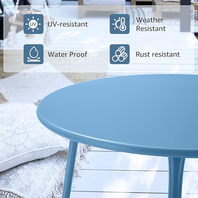 Meluvici Patio Outdoor Side Table Waterproof Round Metal Steel Small Side Table Weather Resistant Portable Outdoor and Indoor End Table for Garden Balcony Yard, Blue