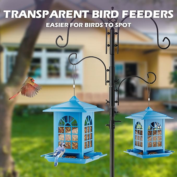 Birdream 2 Pack Bird Feeders for Outdoor Hanging, Assembly Required, 1-Min Easy Setup, Classic Courtyard Design, Attracting Cardinals Chickadees Goldfinches & Sparrows - Blue