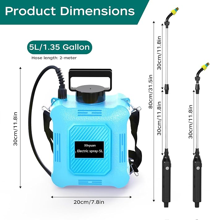 Battery Powered Sprayer 1.35 Gallon Garden Sprayer, Advance Electric Sprayer with 2 Adjustable Speed, 6 Mist Nozzles, USB Rechargeable with for Yard Lawn Garden (Sprayer-1.35 Gallon)