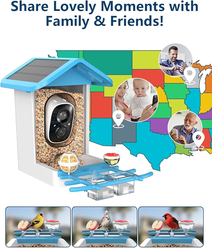 Smart Bird Feeder with Camera,2K HD Video, AI Identify Birds Species Solar Powered,Auto Capture Videos & Notify of Birds Arrival,Bird House for Birdwatching,Gift for Parents,BirdLovers