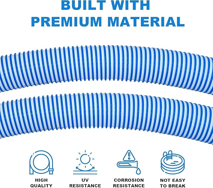 Poolvio Pool Vacuum Hose 2-Pack, Spare & Replacement, 40" Flexible Spiral-Wound Hose with 1.5" Male & Female Cuff Ends, Compatible with Most Inground Pool Automatic Cleaners, Blue