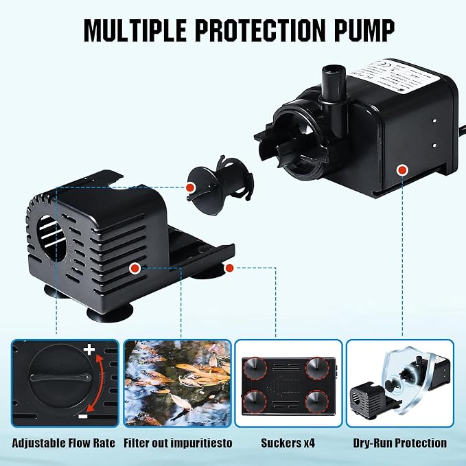ECO-WORTHY Solar Water Fountain Pump Kit 216 GPH Flow 13W Adjustable Dry-Run Protection Solar Pond Pump Monocrystalline Solar Panel Powered Water Pump for Ponds, Garden, Waterfall, Pool, Birdbath