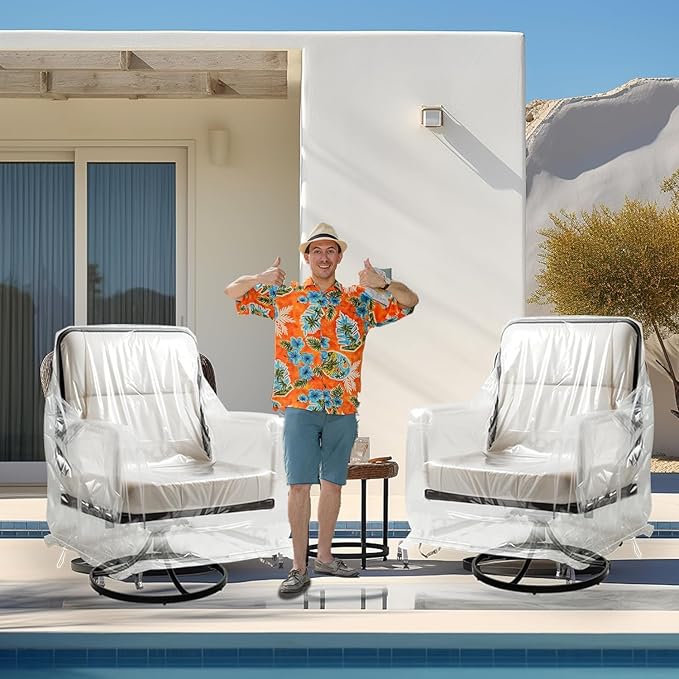 Outdoor Waterproof Swivel Lounge Chair Cover – Heavy-Duty Transparent PVC Protection (1-Pack, 30” W x 34” D x 38” H) for Pet Families Outdoor Furniture