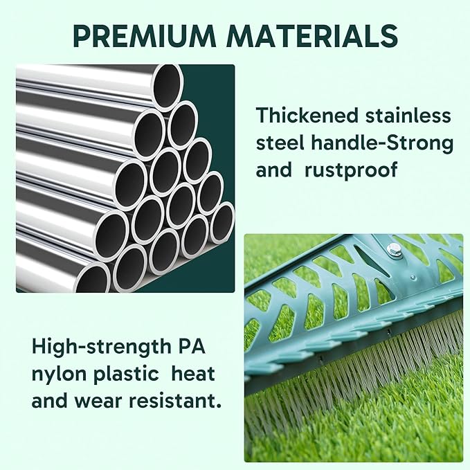 YEELOR Artificial Grass Rake Innovative Double Sided Turf Rake, 60-Inch Adjustable Handle for Cleaning and Fluffing Artificial Turf, Lawns, Carpets, Patios – Removes Leaves, Pet Hair & Debris