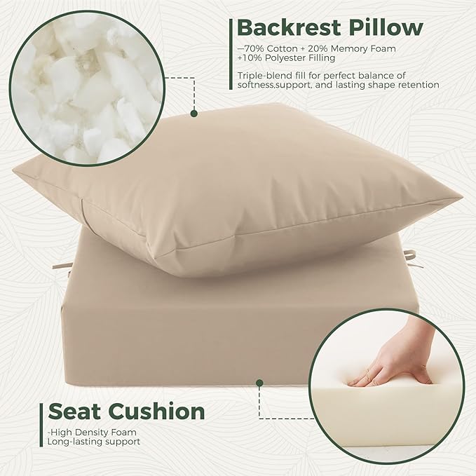 Outdoor Cushions for Patio Furniture, Outdoor Seat Cushion Set 24 x 24 x 5.75 Inch, Waterproof & Fade Resistant Outdoor Chair Cushions, Deep Seat Patio Cushion with Removable Cover, Beige