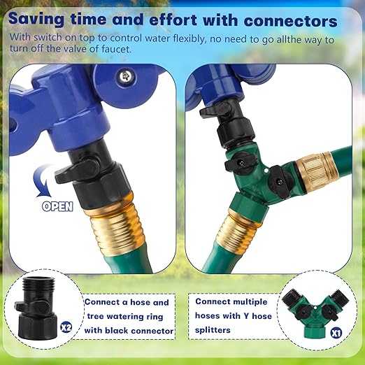 2Pcs 360° Tree Water System Tree Watering Ring 20 Inch Circle Sprinkler and Irrigation System Targeted Water with Y Hose Splitter for New Tree Outdoor Plants Raised Garden Beds Shrubs (Blue, Large)