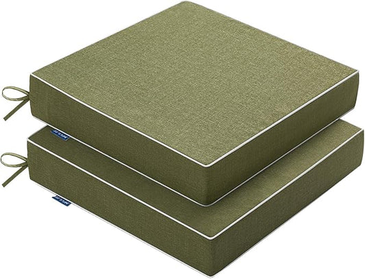 MIULEE Green Outdoor Chair Cushions Set of 2, 22x22x3 Inch Waterproof Patio Seat Cushions for Outdoor Furniture Couch Sofa, 3 Year Color Fastness High Density Foam with Adjustable Ties