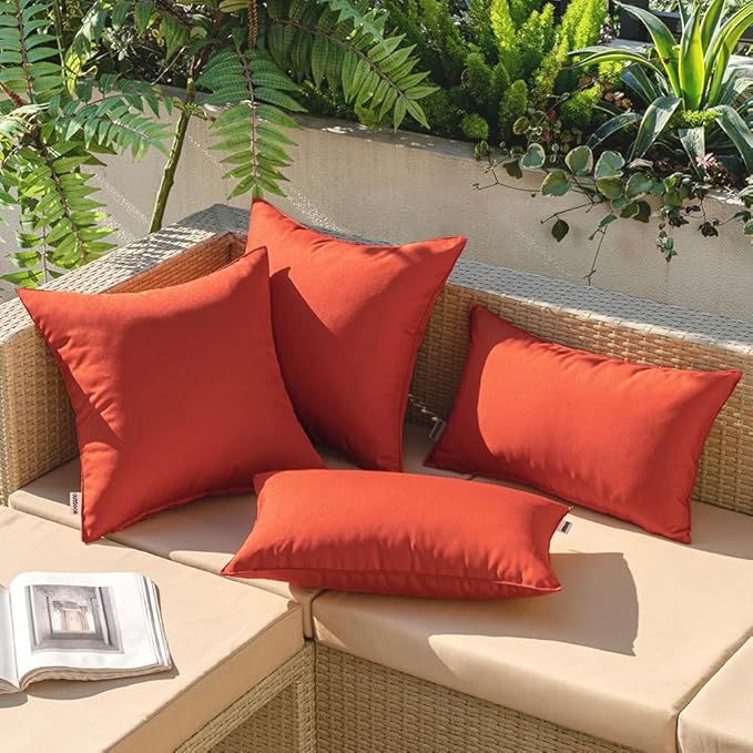 MIULEE Pack of 2 Decorative Outdoor Waterproof Pillow Covers Rectangular Garden Cushion Sham Throw Pillowcase Summer Shell for Fall Patio Tent Couch 12x20 Inch Burnt Brick