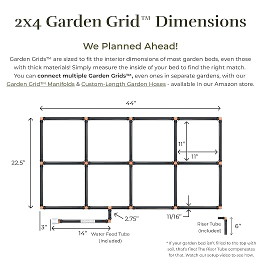 Garden Grid Watering System, 2x4 | Drip Irrigation System for Garden Beds - But Better | Pre-Assembled, Waters Every Plant, 1-Minute Setup, Lasts 5-10x Longer Than Drip | USA-Made Quality | 22.5"x44"