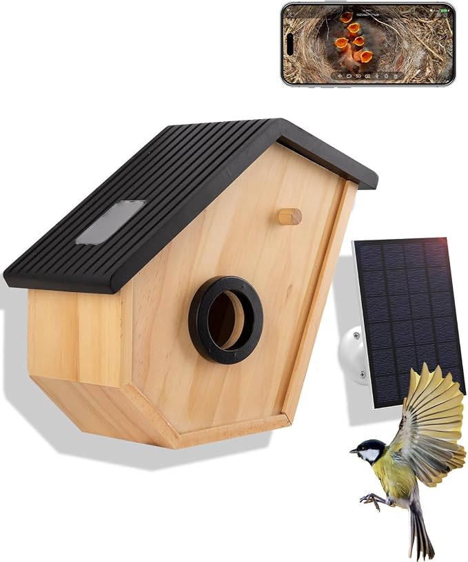 Smart Bird House with Camera, Birdhouse for Outdoor with 2K HD Camera, Solar Powered, Night Vision, Motion Detection & Activities in Real Time, 2.4G WiFi, Ideal Bird Nesting for Bird Lovers