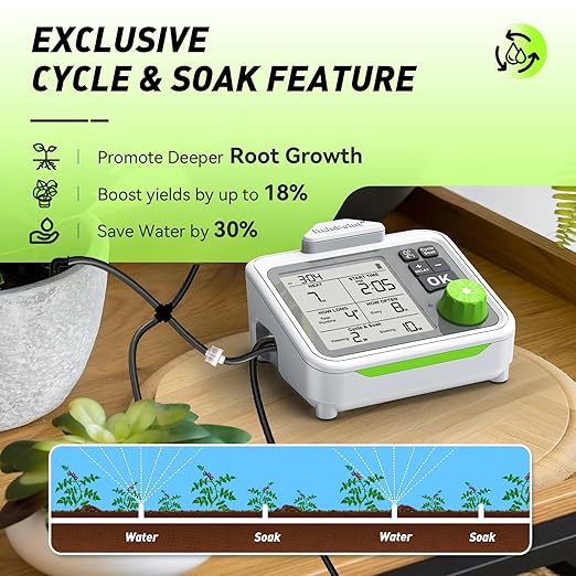 RAINPOINT Large Display Automatic Plant Waterer Indoor for Pot Plant,Cycle & Soak Mode Vacation Self Watering Drip Irrigation System Device Kit Herb Garden Greenhouse Grow Tent Water 10-15 Plants