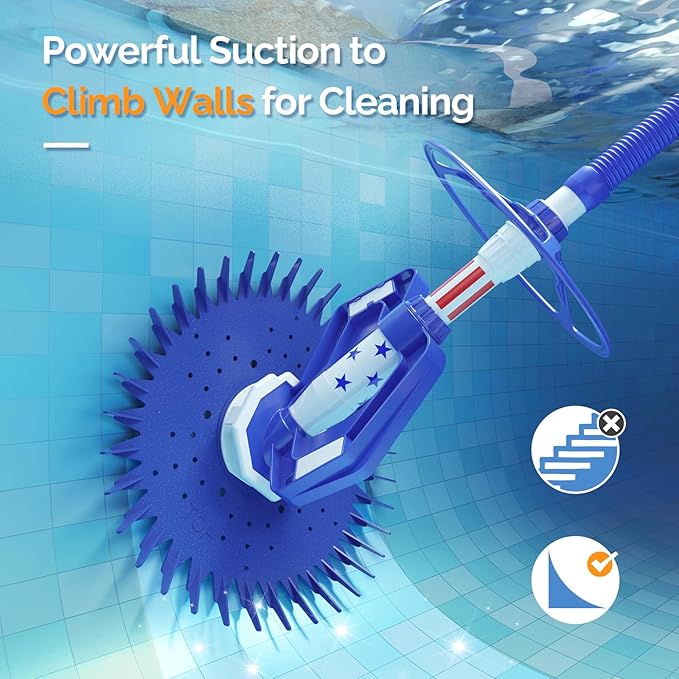 VINGLI Pool Vacuum Cleaner Automatic Sweeper Swimming Pool Creepy Crawler Vacuum with 33FT Hoses (Blue Star)