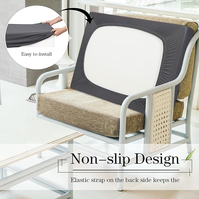 Newwiee 8 Pcs Stretch Patio Outdoor Cushion Covers Replacement for 4 Backrests and 4 Patio Cushions Covers, Waterproof Couch Sofa Slipcover Furniture Protector, Thin Fabric Breathable(Dark Gray)