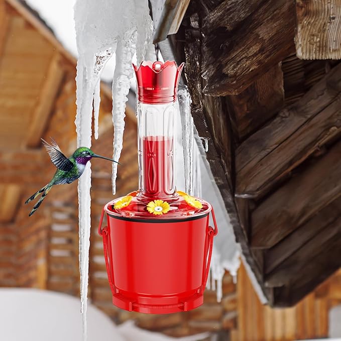 Hummingbird Feeder Heater Outdoors, Bird Feeder Hearth Warmer Attaches to Feeder Bottom, Hummingbird Nectar Warmer for Garden Patio Yard in Freezing Weather (Red)