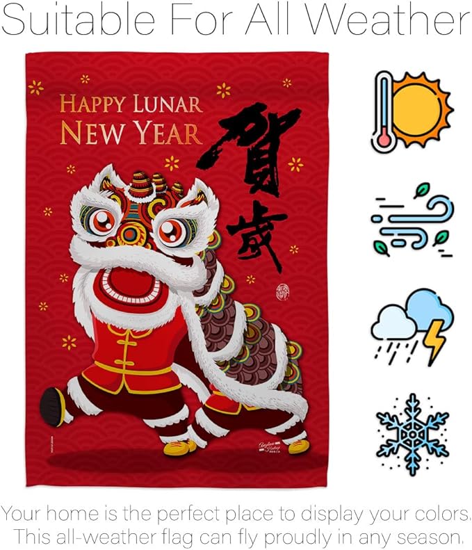 Bring Good Luck New Year Garden Flag Set Wood Dowel Spring Lunar Prosperous Seasonal Arrival Blessing House Decoration Banner Small Yard Gift Double-Sided, Made in USA