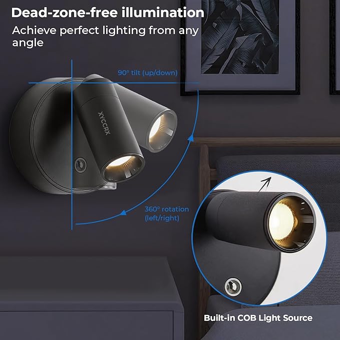 4Pack Spot Lights Indoor for Paintings, LED Rechargeable Grow Lights for Indoor Plants - Dimmable Spotlights for Artwork, Plants, Trees, 3 Colors & Dimmable, 350° Rotatable (Black)
