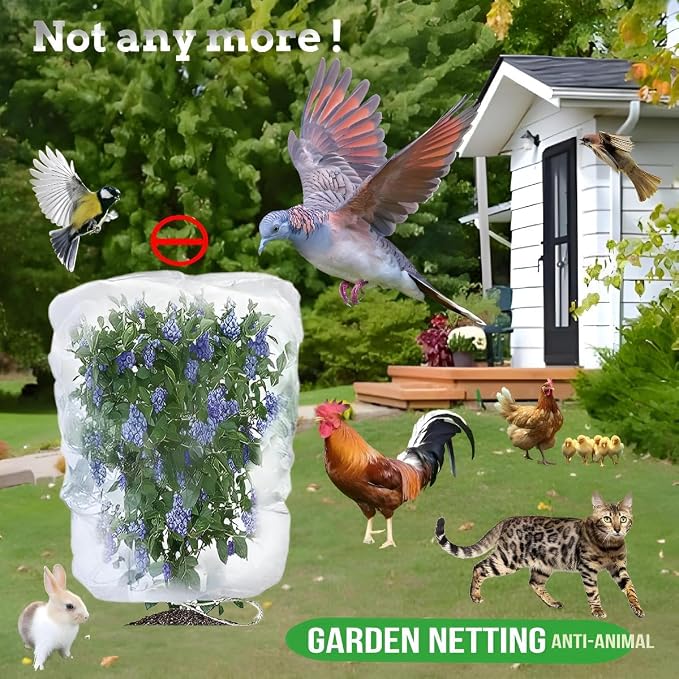 Fruit Tree Netting with Drawstring- 6 Pack 5.3x6 FT- Easy Install Plant Protection Cover, Reusable Garden Mesh Bag for Blueberry Bushes/Tomato - Block Birds/Insect/Squirrels