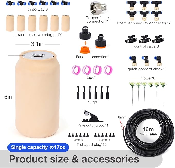 6pcs Plant Watering Device Easy Self Watering Planter for Your Garden 17oz Olla Watering System 3.1x3.1x6inClassic Plant Watering Stakes Vacation Plant Watering Devices