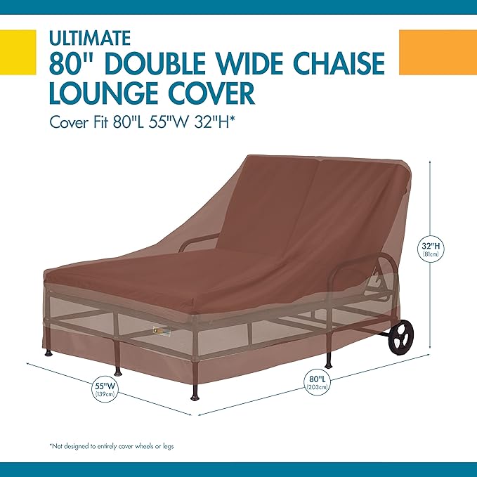 DUCKCOVERS Ultimate Waterproof 82 Inch Double Wide Patio Chaise Lounge Chair Cover, Patio Furniture Covers