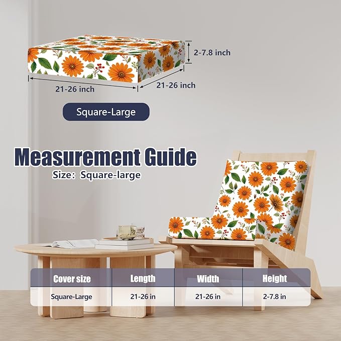 14Pcs Patio Stretch Cushion Covers, Outdoor Couch & Sofa Replacement Slipcovers for Patio Furniture Cushion Covers, Washable Reusable Furniture Protector, Square Large, Sunflower