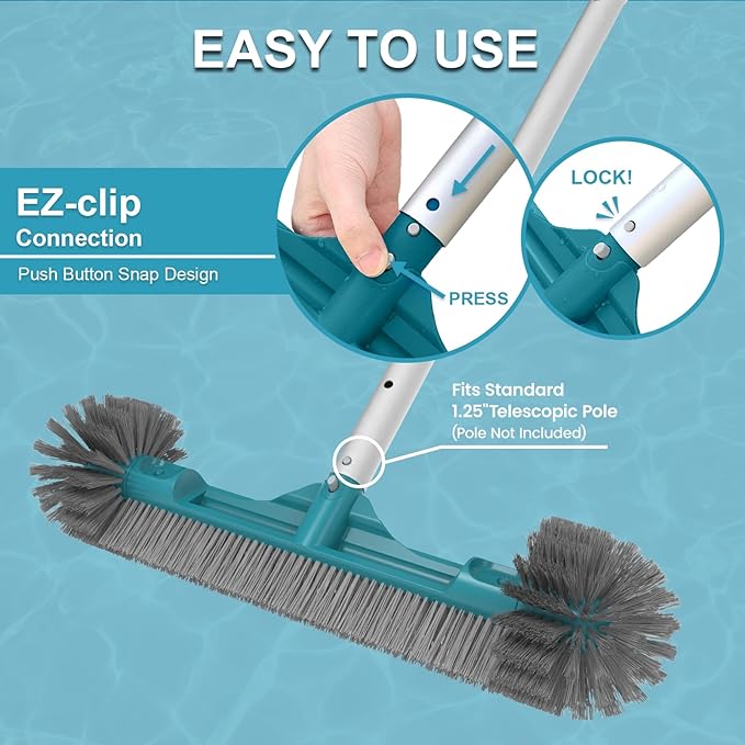 20” Pool Brush Head with Round Ends, Nylon Bristles, Extra Wide Plastic Pool Scrubber Brush for Cleaning Swimming Pool Walls, Steps & Corners Faster, Safe for Vinyl Liner(No Pole)