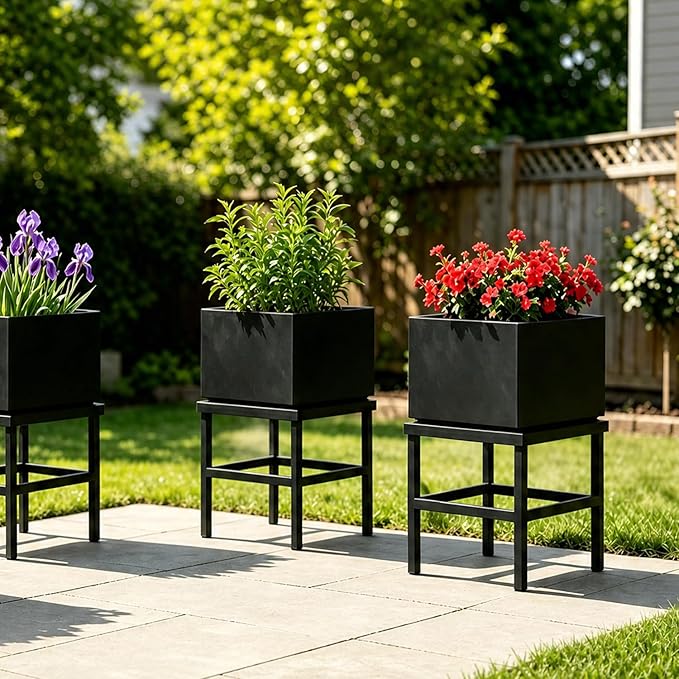 Plant Stand Indoor Outdoor,13 Inch Metal Plant Stands Riser,Heavy Duty Wrought Iron T Pedestal Holders for Large Flower Pot,Outside Rust-Proof Black Flower Display Shelf for Patio,1-Pack